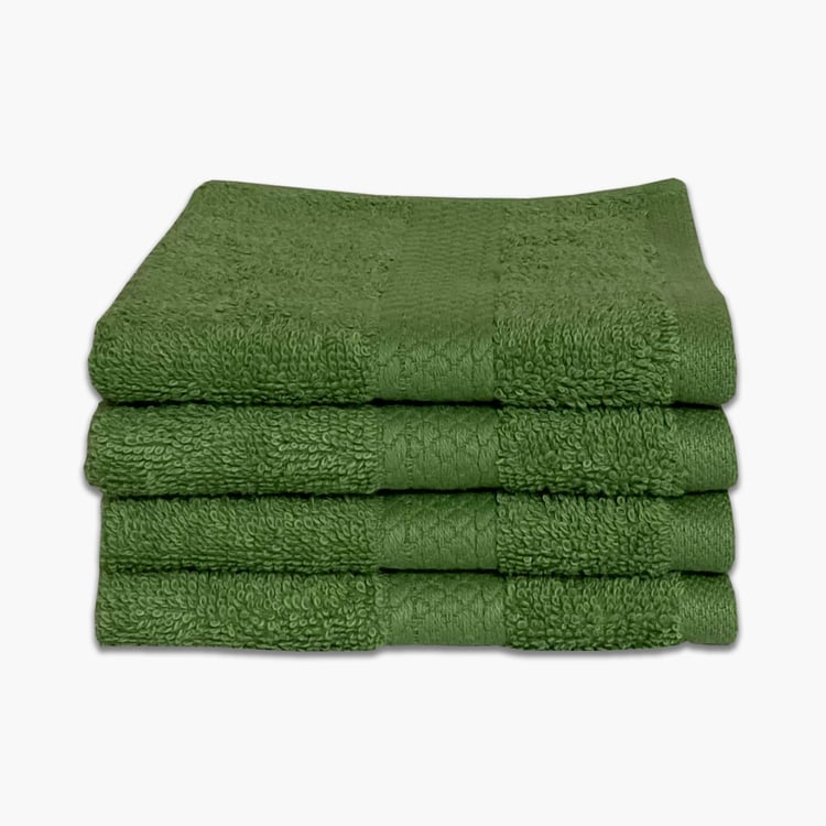 SPACES Colorfas Set of 4 Cotton Face Towels, Green - 30x30cm