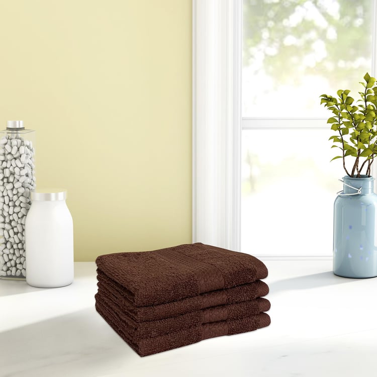 SPACES Colorfas Set of 4 Cotton Textured Face Towel, Brown - 30x30cm