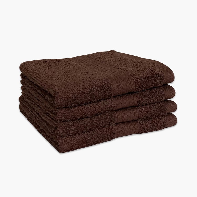 SPACES Colorfas Set of 4 Cotton Textured Face Towel, Brown - 30x30cm