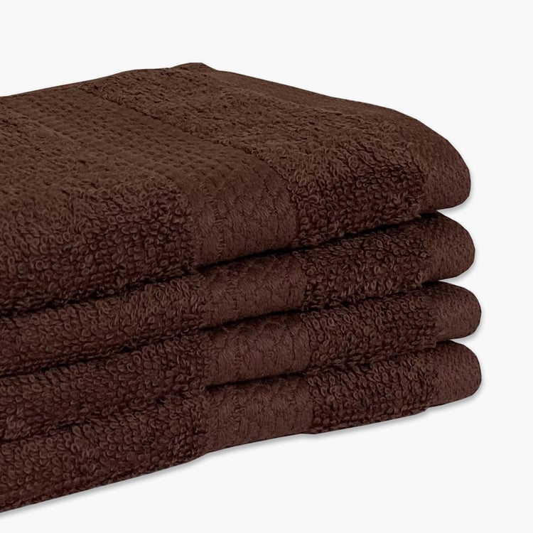 SPACES Colorfas Set of 4 Cotton Textured Face Towel, Brown - 30x30cm