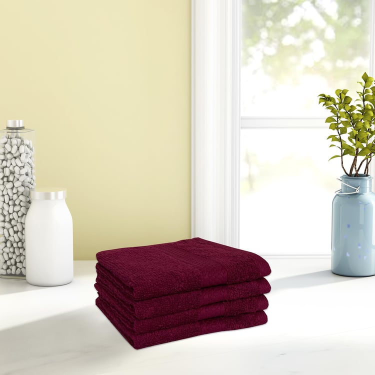 SPACES Colorfas Set of 4 Cotton Face Towels, Red - 30x30cm