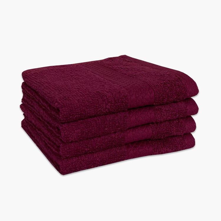 SPACES Colorfas Set of 4 Cotton Face Towels, Red - 30x30cm