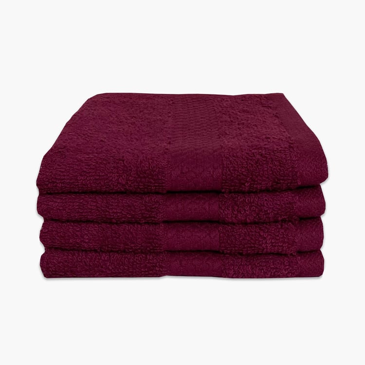 SPACES Colorfas Set of 4 Cotton Face Towels, Red - 30x30cm