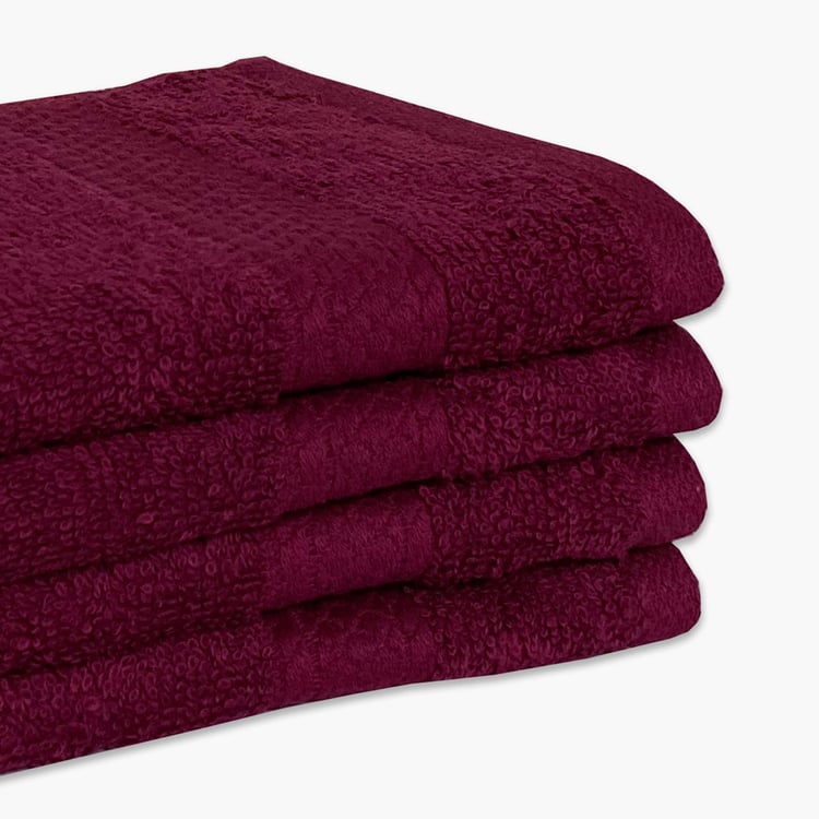 SPACES Colorfas Set of 4 Cotton Face Towels, Red - 30x30cm