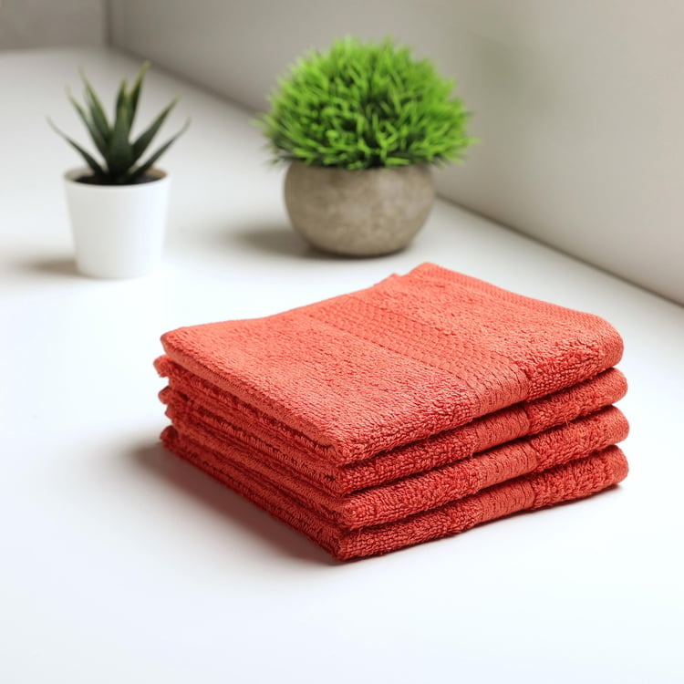 SPACES Colorfas Set of 4 Cotton Textured Face Towel, Orange - 30x30cm