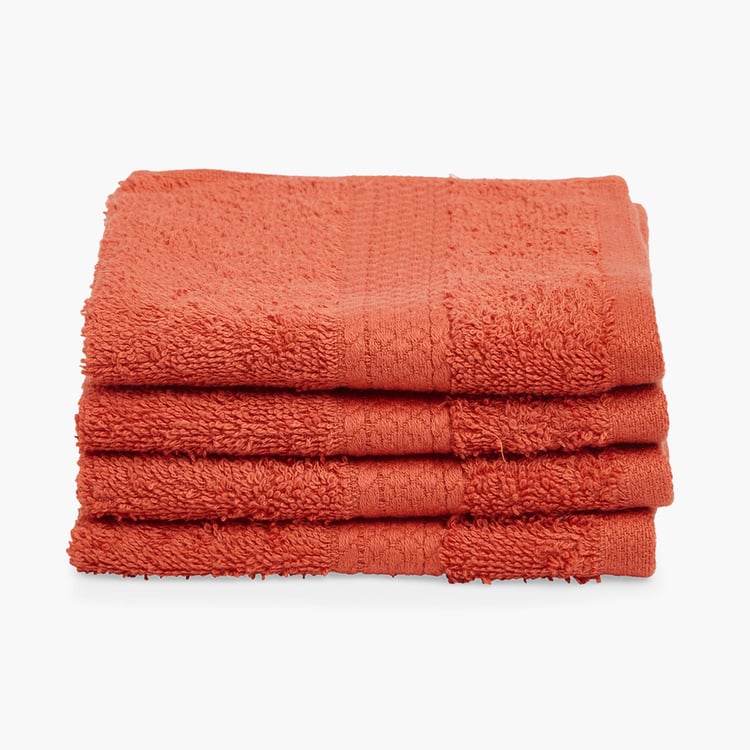 SPACES Colorfas Set of 4 Cotton Textured Face Towel, Orange - 30x30cm