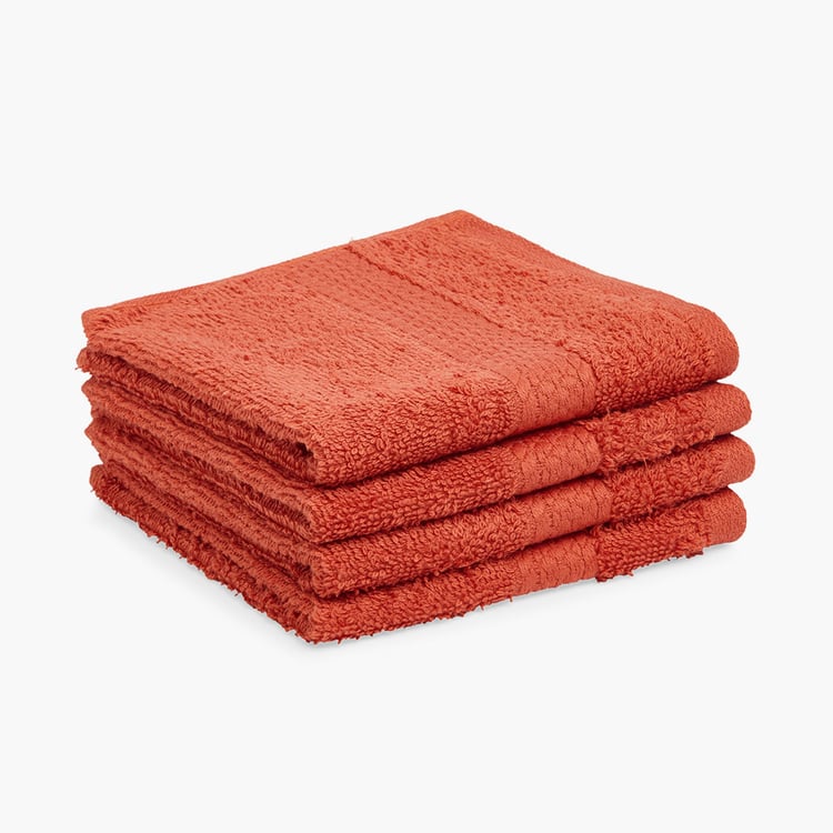 SPACES Colorfas Set of 4 Cotton Textured Face Towel, Orange - 30x30cm