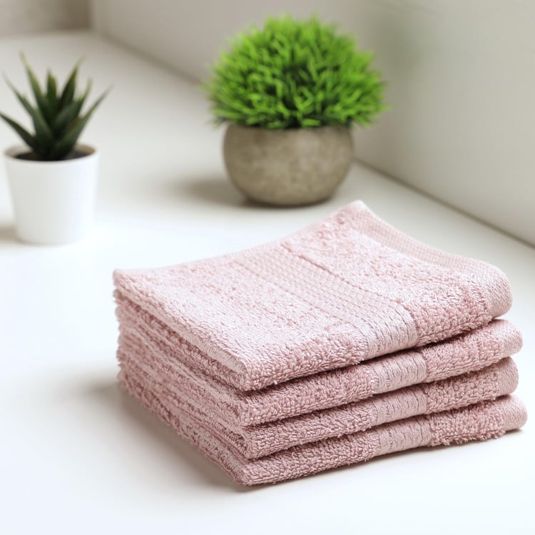 SPACES Colorfas Set of 4 Cotton Face Towels, Pink - 30x30cm