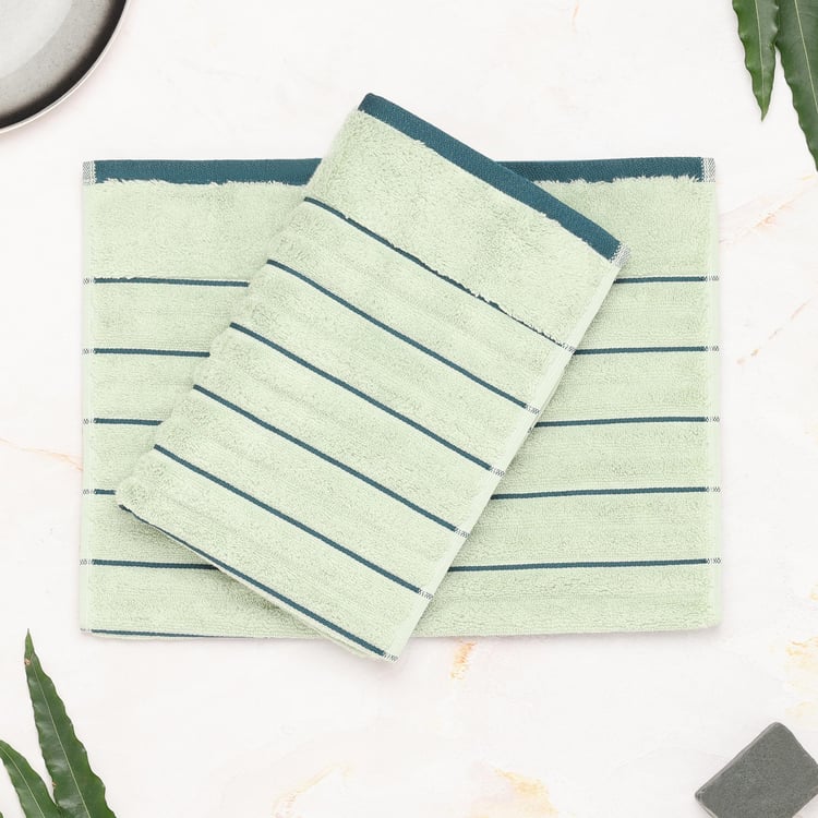 SPACES Exotica Set of 2 Cotton Striped Hand Towel, Green - 40x60cm