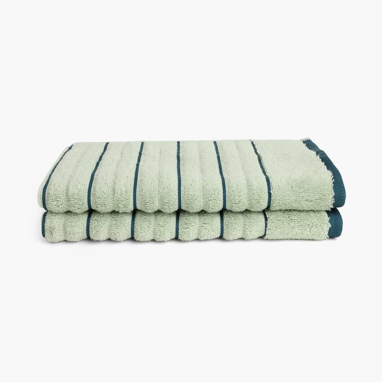 SPACES Exotica Set of 2 Cotton Striped Hand Towel, Green - 40x60cm