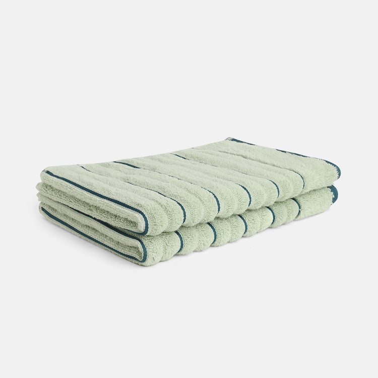 SPACES Exotica Set of 2 Cotton Striped Hand Towel, Green - 40x60cm