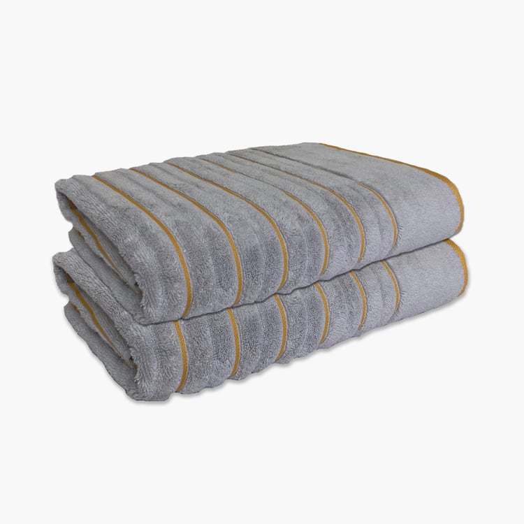 SPACES Exotica Set of 2 Cotton Striped Hand Towels, Silver - 60x40cm