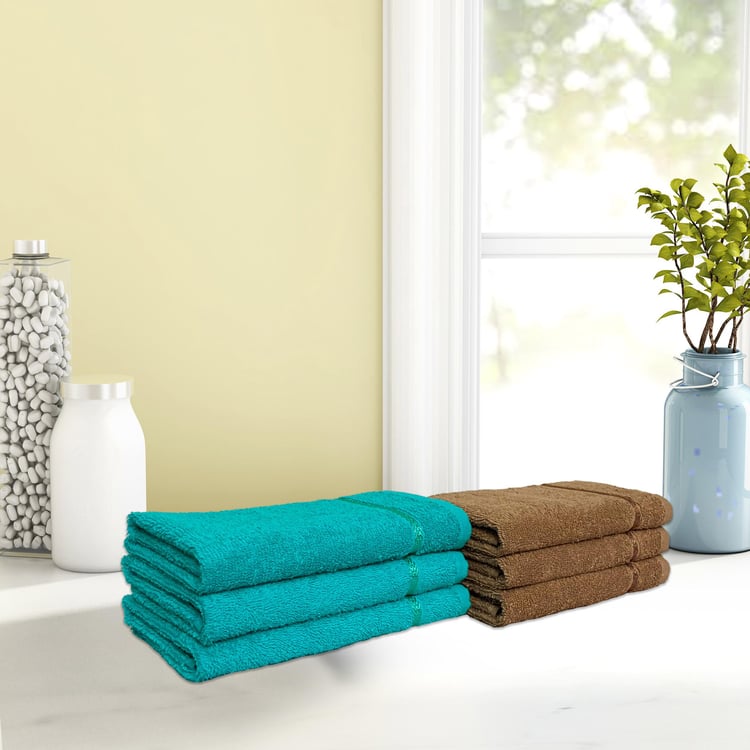 SPACES Seasons Best QD Set of 6 Cotton Hand Towel Set, Blue and Brown - 40x60cm