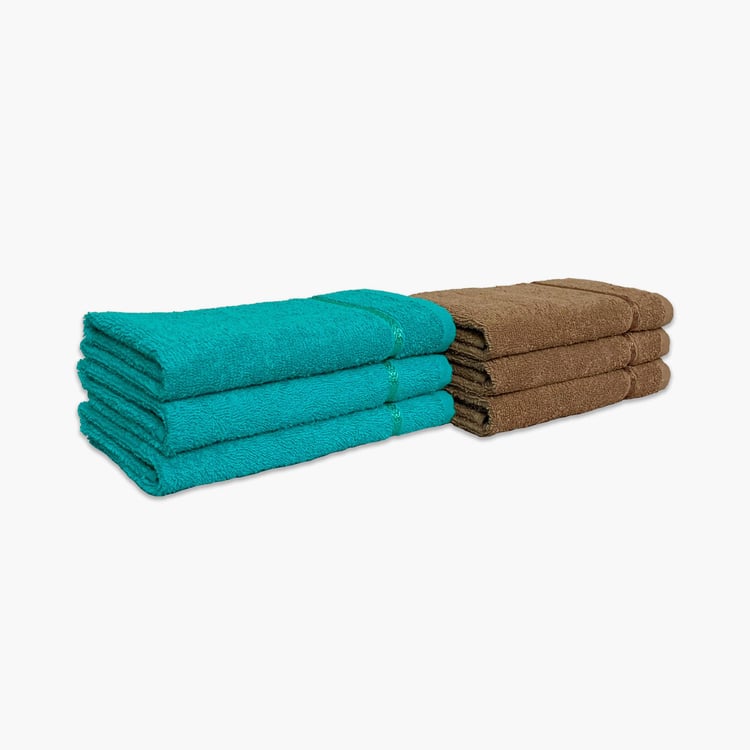 SPACES Seasons Best QD Set of 6 Cotton Hand Towel Set, Blue and Brown - 40x60cm