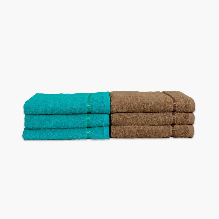 SPACES Seasons Best QD Set of 6 Cotton Hand Towel Set, Blue and Brown - 40x60cm