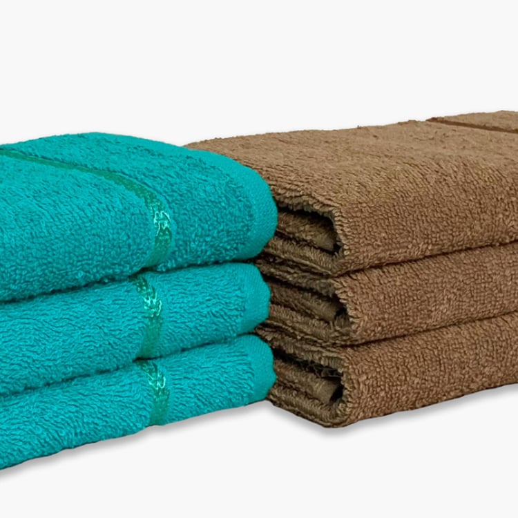 SPACES Seasons Best QD Set of 6 Cotton Hand Towel Set, Blue and Brown - 40x60cm