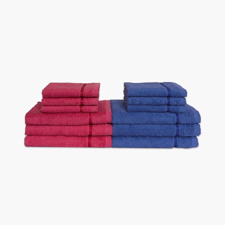 SPACES Seasons Best Qd Cotton Hand & Face Towels, Blue & Coral - 71x41cm