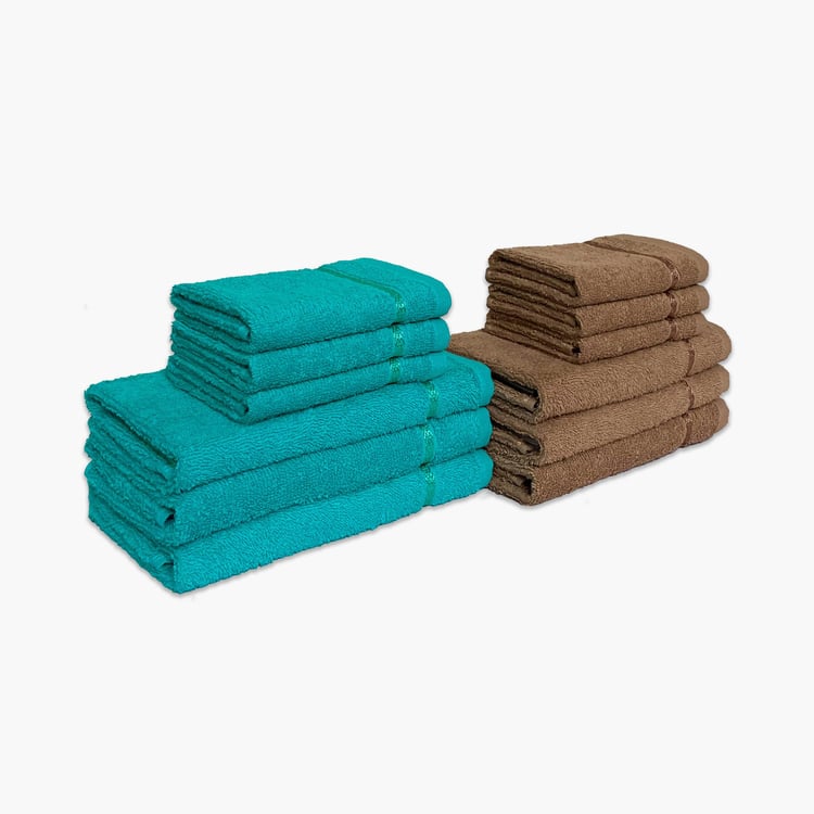 SPACES Seasons Best Qd Cotton Hand & Face Towels, Sea Green & Tan - 71x41cm