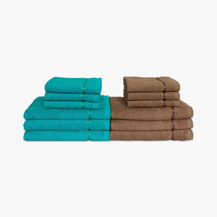 SPACES Seasons Best Qd Cotton Hand & Face Towels, Sea Green & Tan - 71x41cm