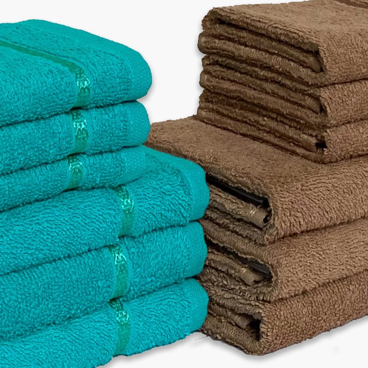 SPACES Seasons Best Qd Cotton Hand & Face Towels, Sea Green & Tan - 71x41cm