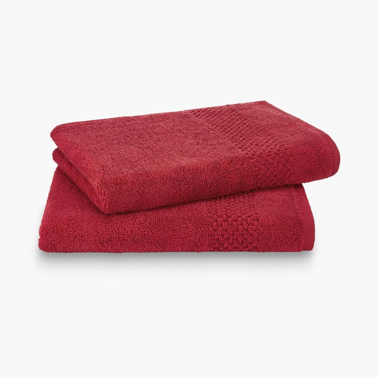 SPACES Swift Dry Set of 2 Cotton Textured Hand Towel, Red - 40x60cm