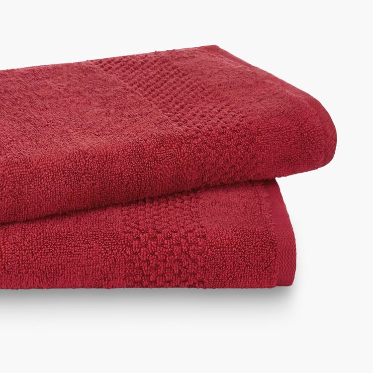 SPACES Swift Dry Set of 2 Cotton Textured Hand Towel, Red - 40x60cm