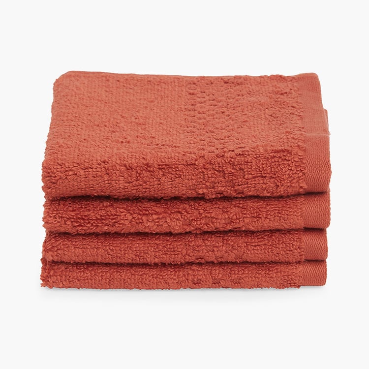 SPACES Swift Dry Set of 4 Cotton Textured Face Towel, Orange - 30x30cm