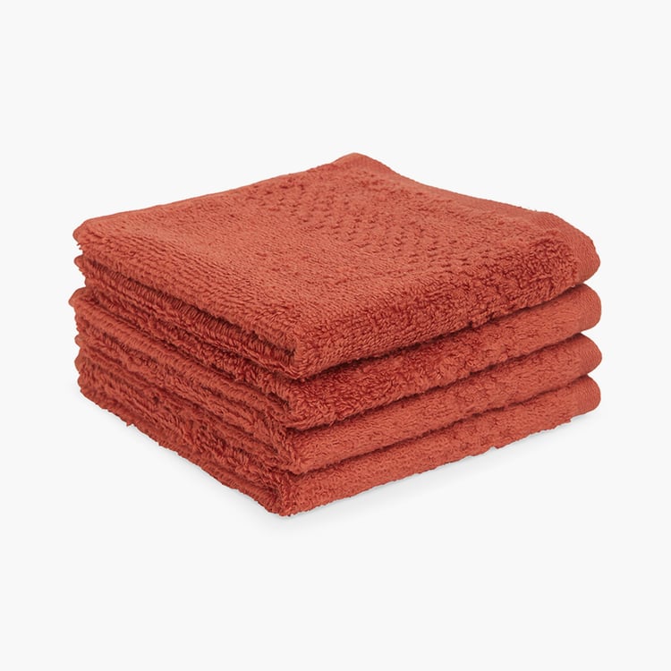 SPACES Swift Dry Set of 4 Cotton Textured Face Towel, Orange - 30x30cm