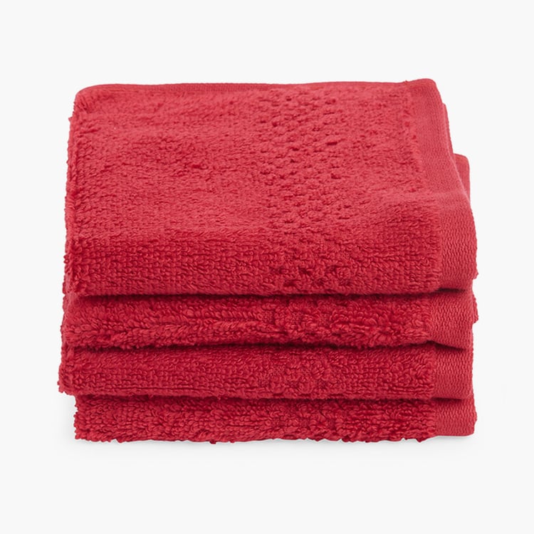 SPACES Swift Dry Set of 4 Cotton Textured Face Towel, Red - 30x30cm