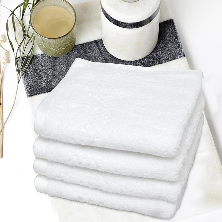 SPACES Swift Dry Set of 4 Cotton Face Towels, White - 30x30cm