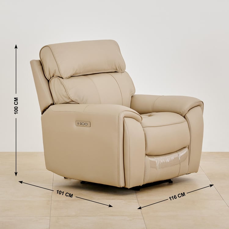 Stockholm Half Leather 1-Seater Electric Recliner - Cream