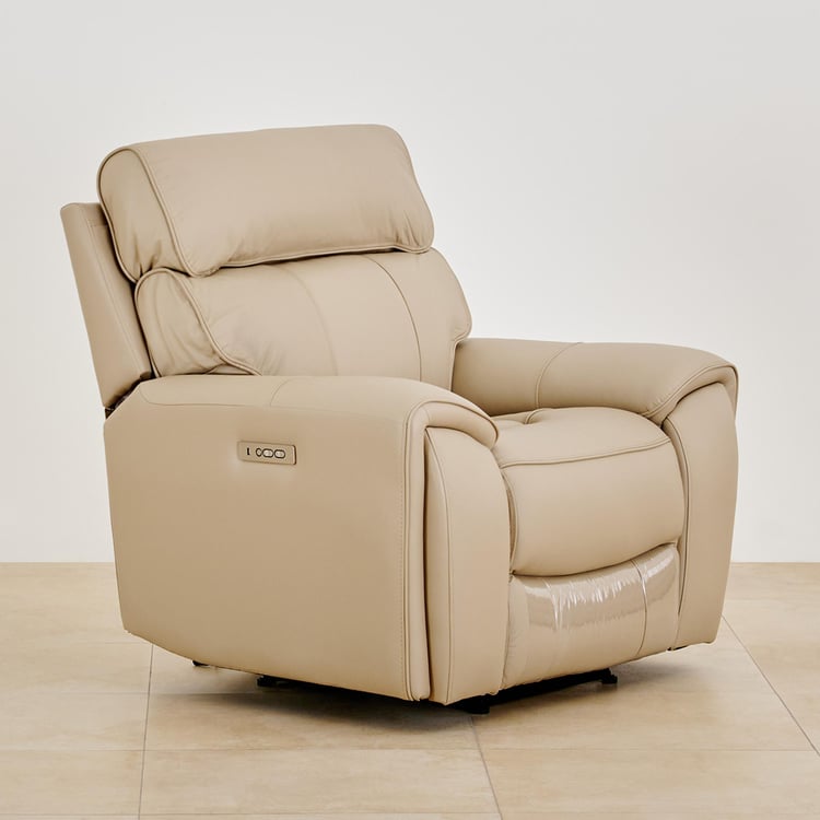 Stockholm Half Leather 1-Seater Electric Recliner - Cream