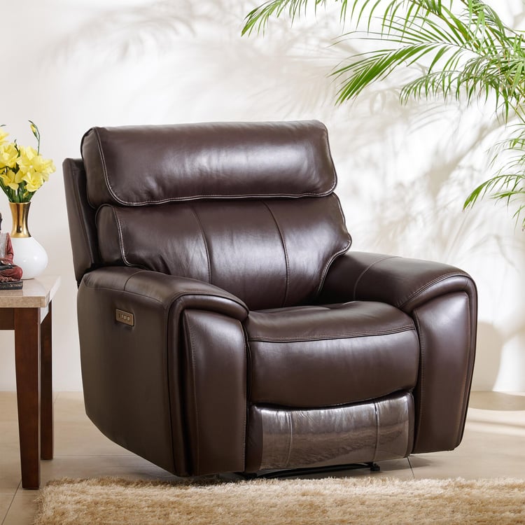 Stockholm Half Leather 1-Seater Electric Recliner - Dark Brown