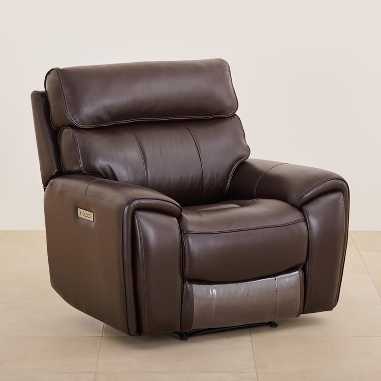 Stockholm Half Leather 1-Seater Electric Recliner - Dark Brown