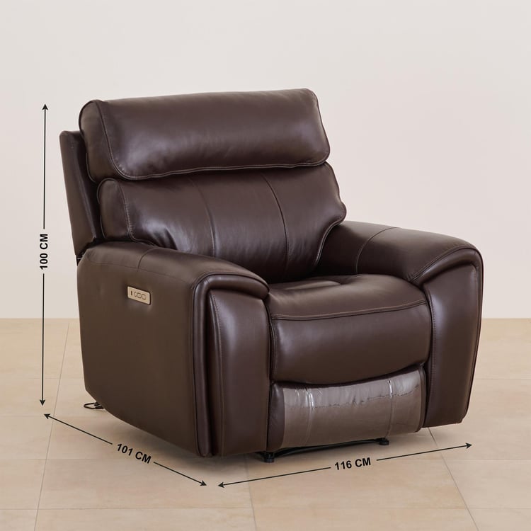 Stockholm Half Leather 1-Seater Electric Recliner - Dark Brown