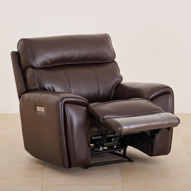 Stockholm Half Leather 1-Seater Electric Recliner - Dark Brown