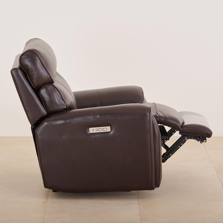 Stockholm Half Leather 1-Seater Electric Recliner - Dark Brown