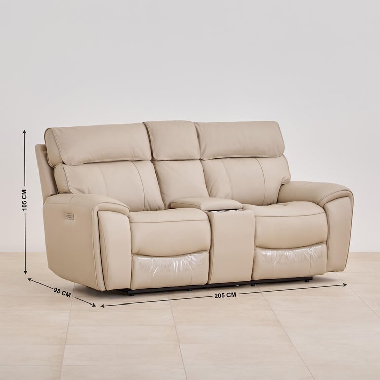 Stockholm Half Leather 2-Seater Electric Recliner - Cream