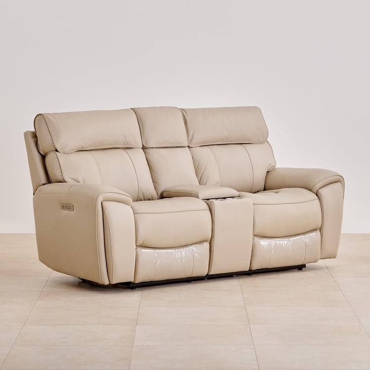 Stockholm Half Leather 2-Seater Electric Recliner - Cream