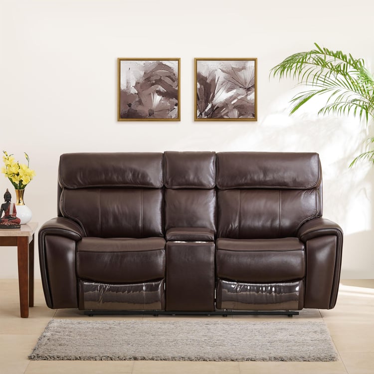 Stockholm Half-Leather 2-Seater Electric Recliner - Dark Brown