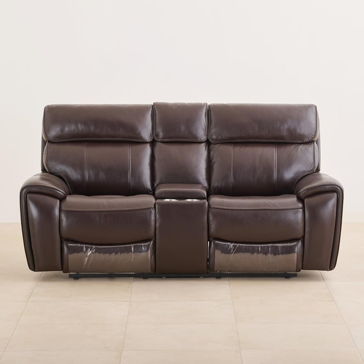 Stockholm Half-Leather 2-Seater Electric Recliner - Dark Brown