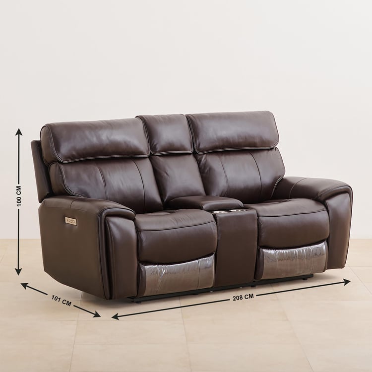 Stockholm Half-Leather 2-Seater Electric Recliner - Dark Brown