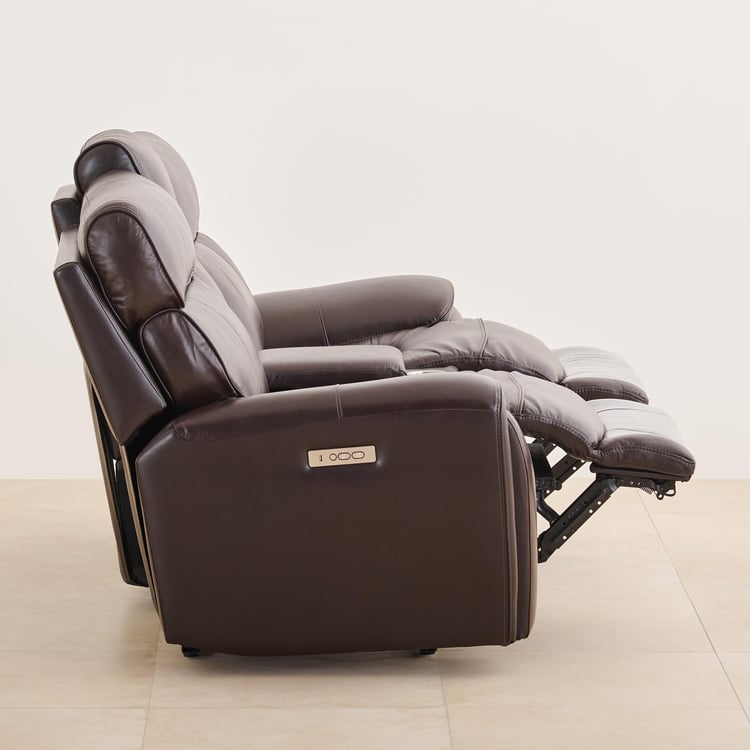 Stockholm Half-Leather 2-Seater Electric Recliner - Dark Brown