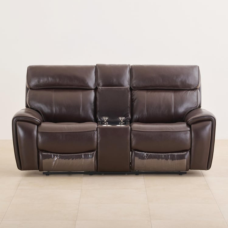 Stockholm Half-Leather 2-Seater Electric Recliner - Dark Brown