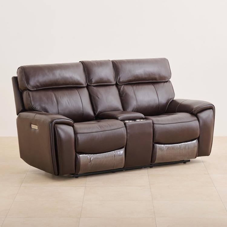 Stockholm Half-Leather 2-Seater Electric Recliner - Dark Brown