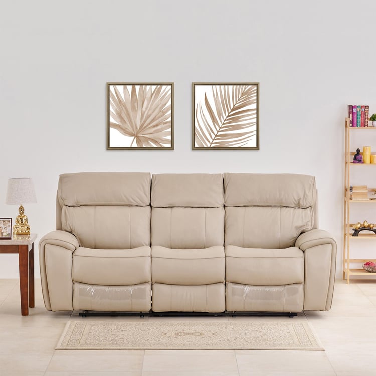 Stockholm Half Leather 3-Seater Electric Recliner - Cream