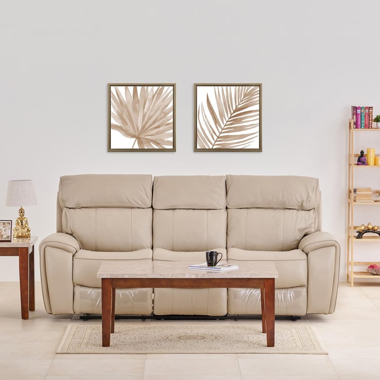 Stockholm Half Leather 3-Seater Electric Recliner - Cream