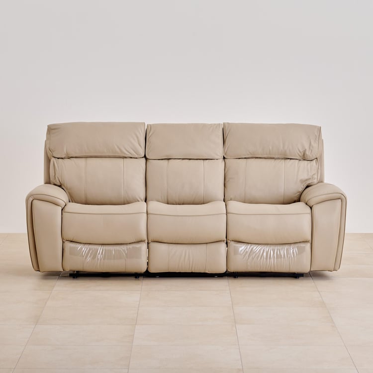 Stockholm Half Leather 3-Seater Electric Recliner - Cream