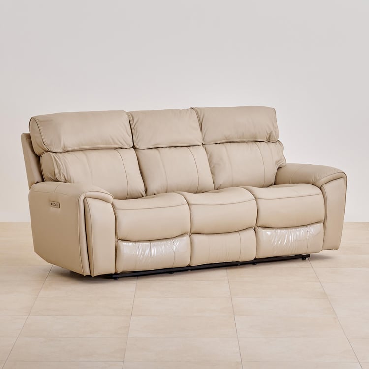 Stockholm Half Leather 3-Seater Electric Recliner - Cream