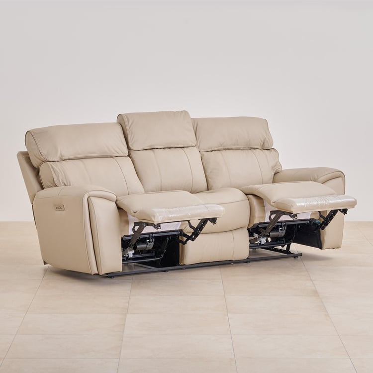 Stockholm Half Leather 3-Seater Electric Recliner - Cream